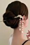 Gold Color Pearl Detailed Dangle Bun Hair Clip - 4