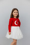 Girl's Red Long Sleeve Moon Star T-Shirt White Tutu Skirt Set April 23 October 29 Performance Outfit - 2