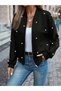 Women's Long Sleeve Front Zipper Pearl Short Modal Jacket - 3