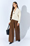 Gold Buttoned Feathered Knit Cardigan - Ecru - 2