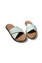 Women's Knitted Flat Genuine Leather Cross Strap Slippers - 5