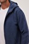 Men's Relaxed Fit Comfortable Cut Zippered Double Pocket Hooded Indigo Jacket Shirt - 3