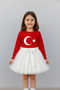 Girl's Red Long Sleeve Moon Star T-Shirt White Tutu Skirt Set April 23 October 29 Performance Outfit