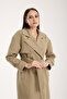 Light Khaki Oversize Trench Coat with Windbreaker Detail - 7
