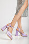 Women's Square Platform Thick Heeled Lilac Satin Evening Dress Shoes - 2