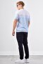 Light Blue Striped Pattern Short Sleeve Slim Fit Men's Knitwear - 4