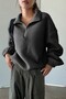 Women's Ultra Heat Plush Sherpa Oversize Half Metal Zipper Elastic Adjustable Fleece Sweatshirt - 2