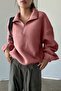 Women's Ultra Heat Plush Sherpa Oversize Half Metal Zipper Elastic Adjustable Fleece Sweatshirt - 2
