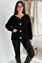 Women's Gold Button Textured Knit Cardigan – Elegant & Vintage Touch - 5