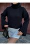 Women's Black Turtleneck Sleeve Detailed Knitwear Sweater - 3