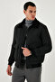 Normal Fit Feather Detailed Collar Zippered Cashmere Coat Men's Coat 5840025