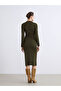 Khaki Polo Neck Knit Dress - 4