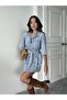 WOMEN'S STONE WASH SHORT BUTTONED BELTED SINGLE-POCKET DENIM DRESS - 2
