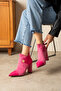 Layla Fuchia Suede 7 cm Heel Button Detail Zippered Boots Bottie
