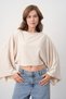 Women's Wide Neck Bat Sleeve Design Cream Crop Blouse 13988 - 8