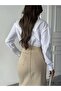 Women's Beige Skirt with Cut-Out Front Slit Linen Skirt - 6