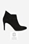 حذاء نسائي أسود من جلد الغزال الطبيعي الأصلي مقاس 35-40 بكعب رفيع ومقدمة مدببة