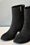 Women's Marta Black Suede 6 cm Thick Heeled Egg Toe Zippered Boots