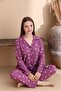 Women's Purple Patterned Suede Shirt Collar Soft Long Sleeve Winter Pajama Set 1D-2354