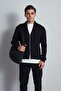 Men's Slim Fit Stand Collar Zippered Cardigan Black - 5