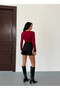 Women's Burgundy Low-Cut Metal Detailed Long Sleeve Blouse Hzl25W-Fry123501 - 7