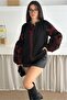 Women's Black Balloon Sleeve Tassel Embroidered Thick Fabric Cotton Blouse - 8