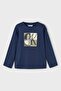 Boy's 4-9 Years Old Printed Long Sleeve T-Shirt Navy Blue - 2