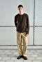 Long Sleeve Brown T-Shirt with Metal Buttons - 5
