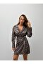 Women's Leopard Satin Belted Dress - 6