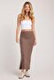 Women's Slim Fit Slim Fit Brown Skirt with Slits - 2