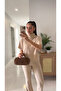 Dlvin Sia Beige Asymmetrical Cut Knitted Pants Set - 3