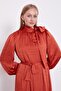 Satin Kraş Dress with Tile Belt Detail - 4