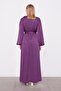 Plum Belt Detailed Satin Kraş Dress - 6