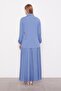 Indigo Stone Collar Detail Pleated Skirt Set - 6