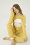 Closed Eye Printed Pajama Set with Leg and Waist White Rubber Detail - 4