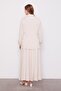 Beige Stone Collar Detail Pleated Skirt Set - 6