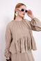 Beige Stripe Lace Detail Skirt Suit - 3