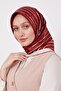 وشاح حريري من التويل بنمط خطوط مخططة باللون العنابي - 4
