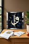 ساعة حائط ديكورية من MDF مع إطار فضي وكتابة 'إلف' و'فاف'