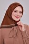 وشاح حريري من التويل بلون بني شوكولاتة مع حواف مزخرفة - 3