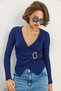 Women's Cobalt blue Double Breasted Collar Gold Buckle Detailed Long Sleeve Blouse 2280 60283517 - 2