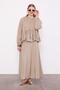 Beige Stripe Lace Detail Skirt Suit - 6