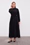 Black Waist-Tie Pleated Detail Cupra Dress