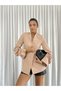Lined Women's Mid-Length Casual Special Occasion Blazer Jacket with Drawstring Detail on the Sleeve - 6