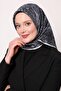 وشاح حريري من التويل بنمط عرقي تجريدي باللون الأزرق الداكن - 3