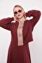 Burgundy Short Cardigan Zipper Closure Skirt Set - 5