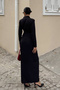 Black Double Breasted Collar Gold Button Detailed Draped Dress - 3