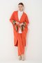 Hatunatila Hera Fabric Oversized Cardigan Set with Pocket and Sleeve Detail 5005 Orange