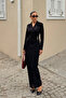 Black Double Breasted Collar Gold Button Detailed Draped Dress - 4