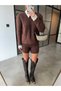 Beige Color Tricot Suit with Shirt Collar and Hair-Braided Shorts - 4